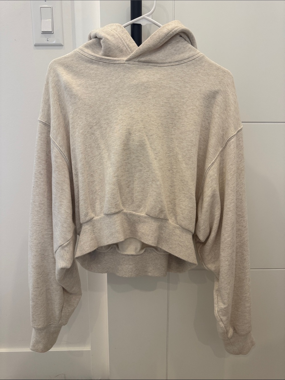 Aritzia Cropped Hooded Sweater in Light Beige